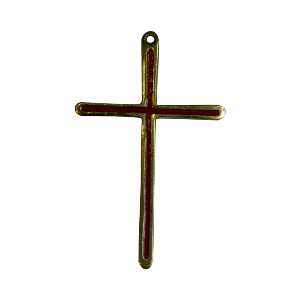 Croix murale en bronze émaillé rouge