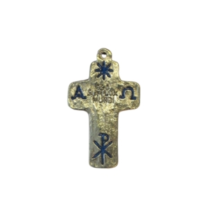 Croix en bronze émaillé bleu